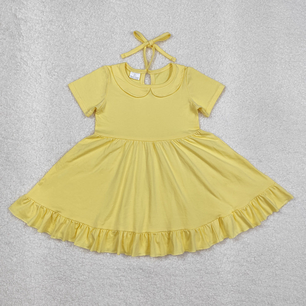GSD1916 baby girl yellow cotton short sleeve twirl dresses