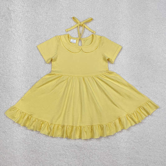 GSD1916 baby girl yellow cotton short sleeve twirl dresses