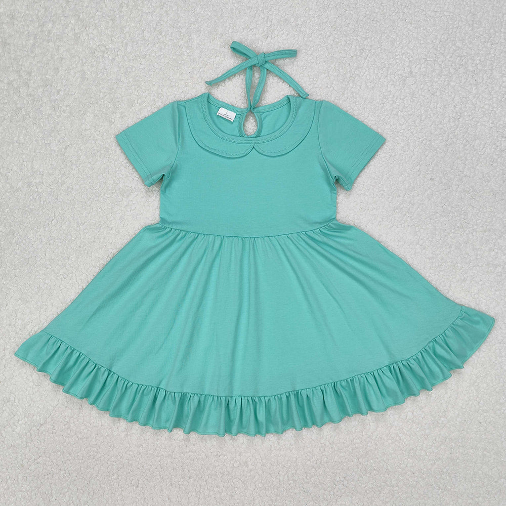 GSD1918 baby girl teal cotton short sleeve twirl dresses