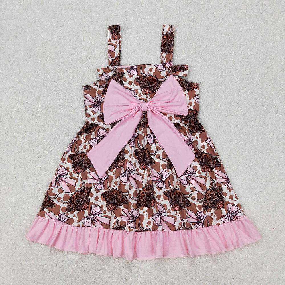 Sibling Baby Girls Bows Highland Cows Rompers Dresses