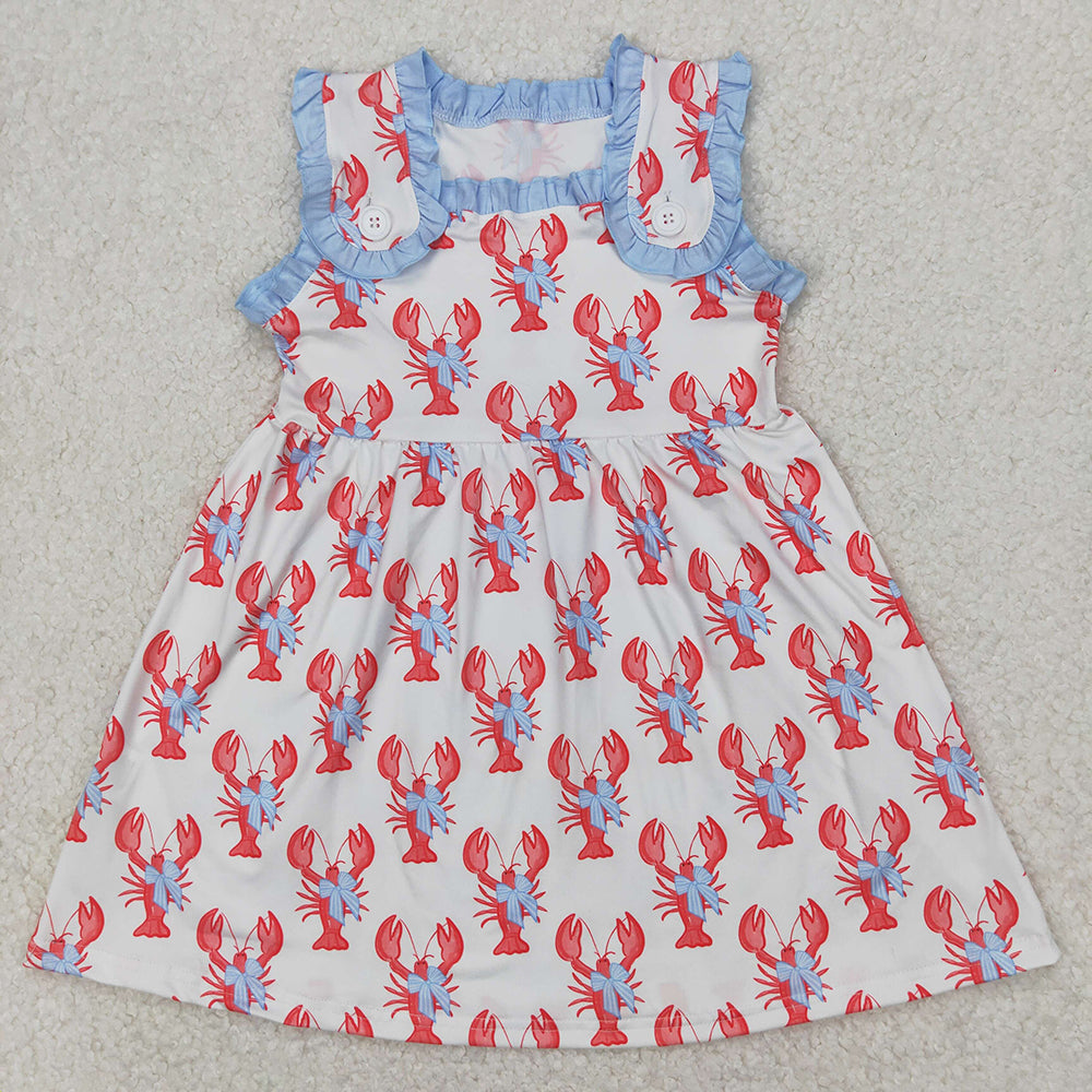 Sibling Baby Girls Crawfish Bows Straps Rompers Dresses