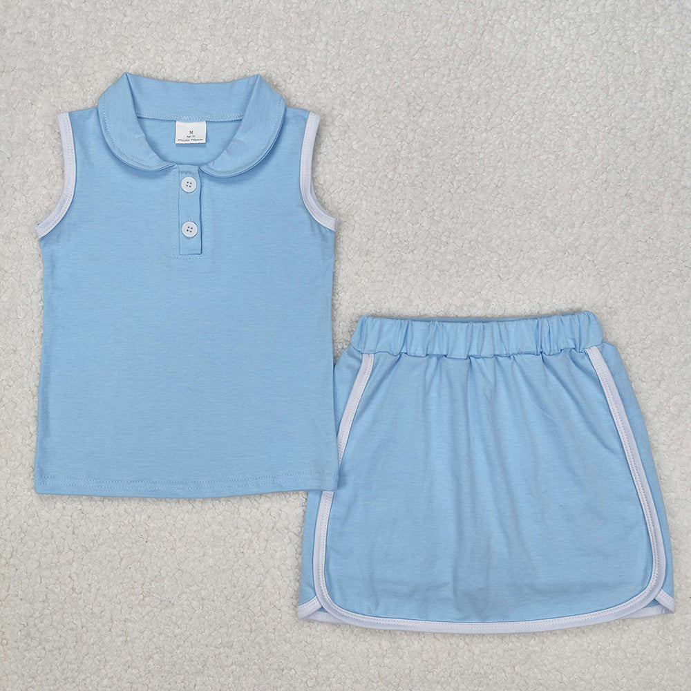 GSD1974 Baby girls blue pullover top skorts outfits sets