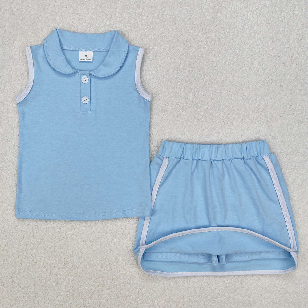 GSD1974 Baby girls blue pullover top skorts outfits sets