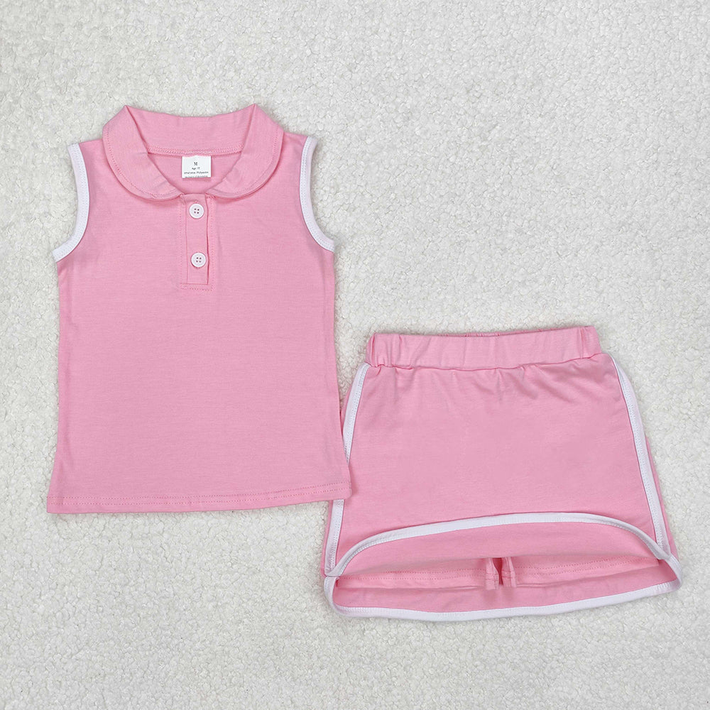 GSD1975 Baby girls pink pullover top skorts outfits sets