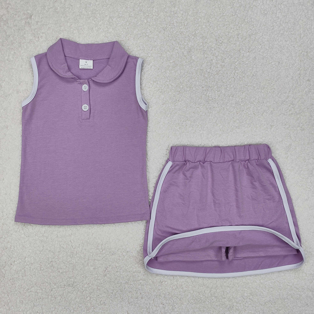 GSD1976 Baby girls purple pullover top skorts outfits sets