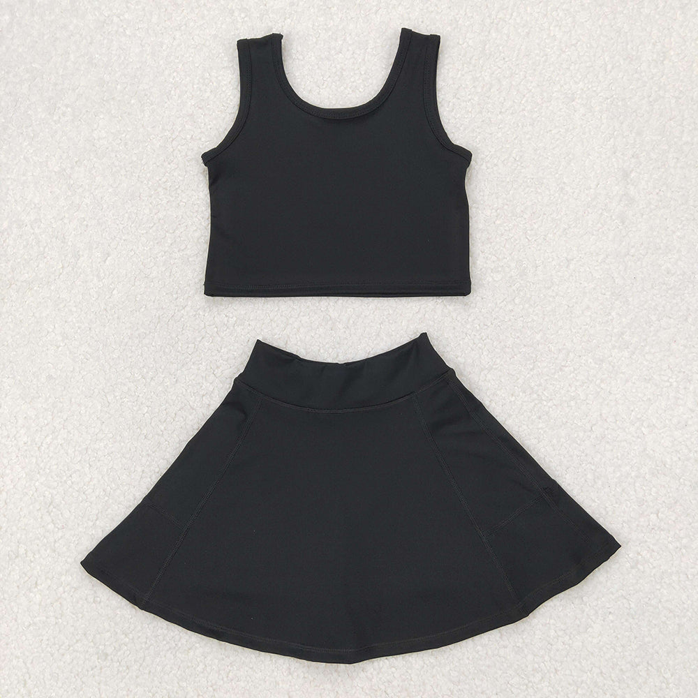GSD1982 Baby Girls Black Crop Top Skorts Skirts Outfits Active Sets