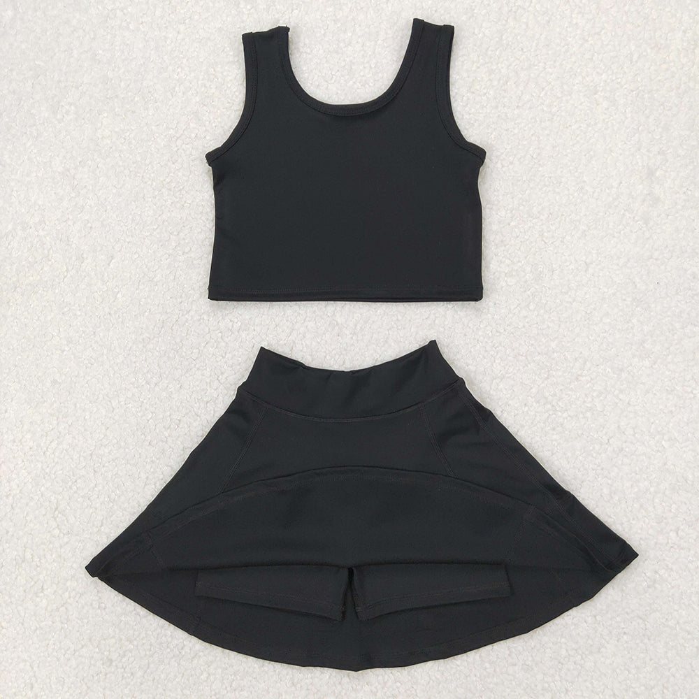 GSD1982 Baby Girls Black Crop Top Skorts Skirts Outfits Active Sets
