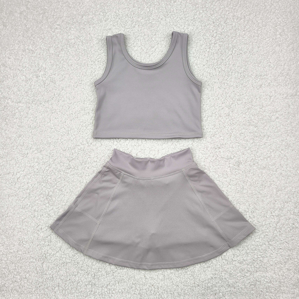 GSD1983 Baby Girls Grey Crop Top Skorts Skirts Outfits Active Sets