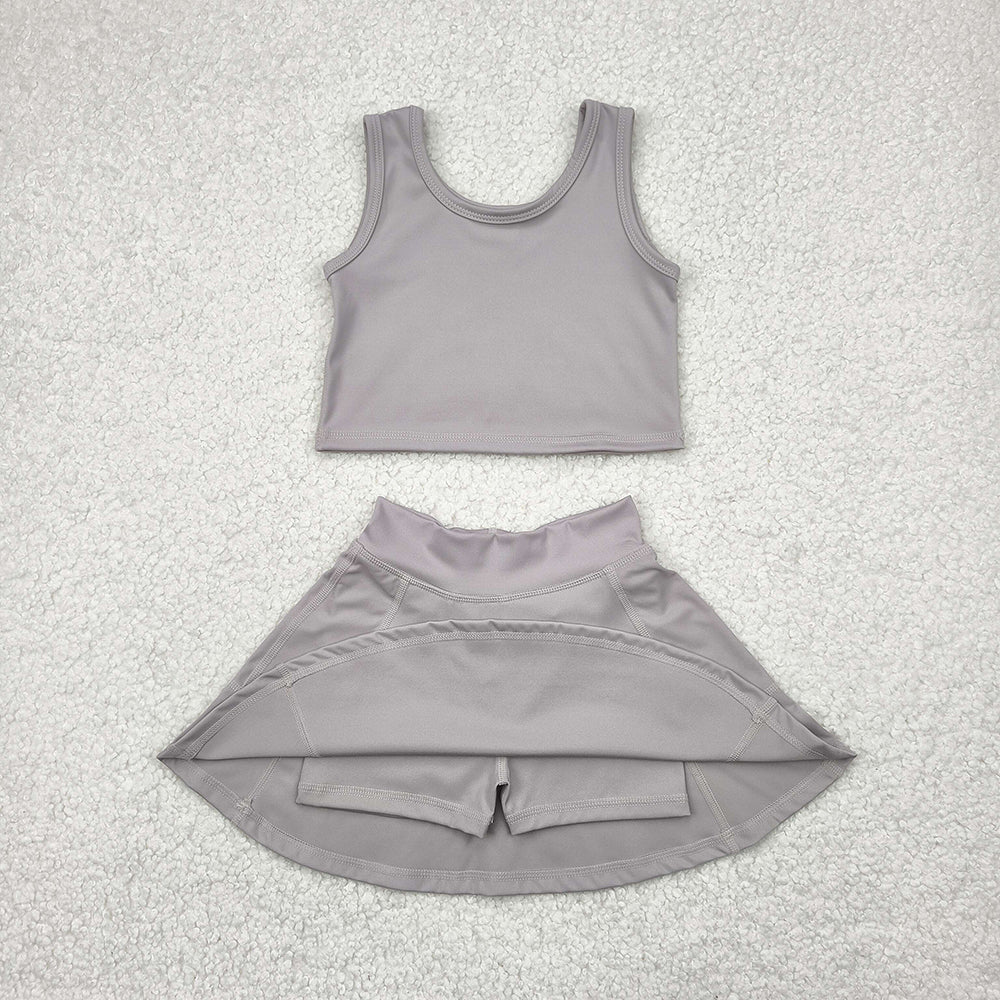 GSD1983 Baby Girls Grey Crop Top Skorts Skirts Outfits Active Sets