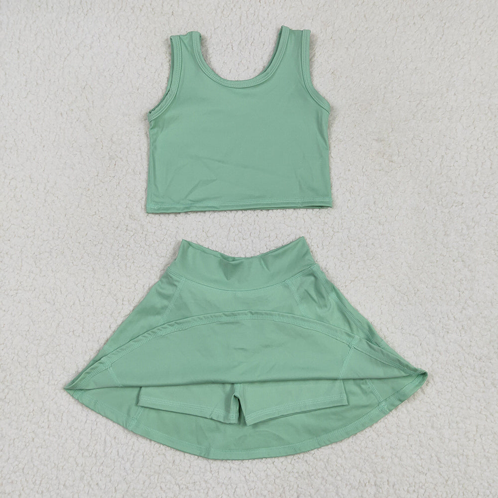 GSD1984 Baby Girls Green Crop Top Skorts Skirts Outfits Active Sets