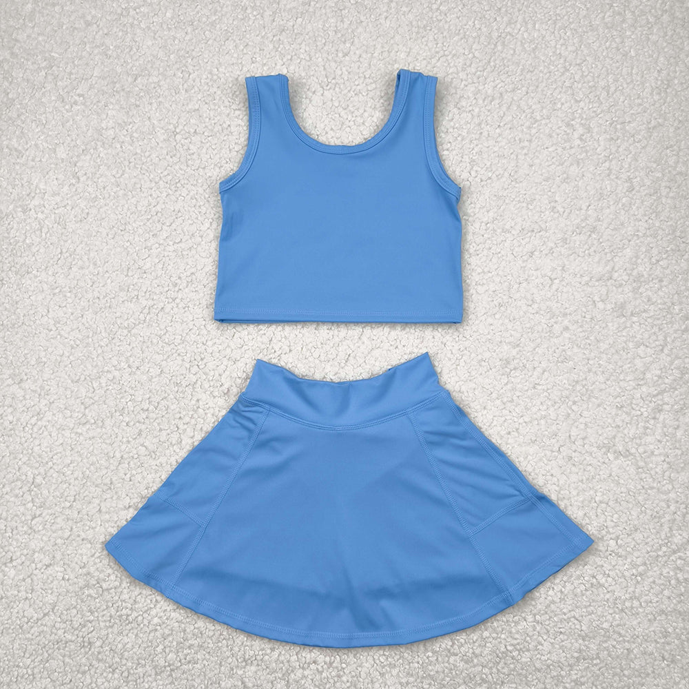 GSD1985 Baby Girls Light Blue Crop Top Skorts Skirts Outfits Active Sets