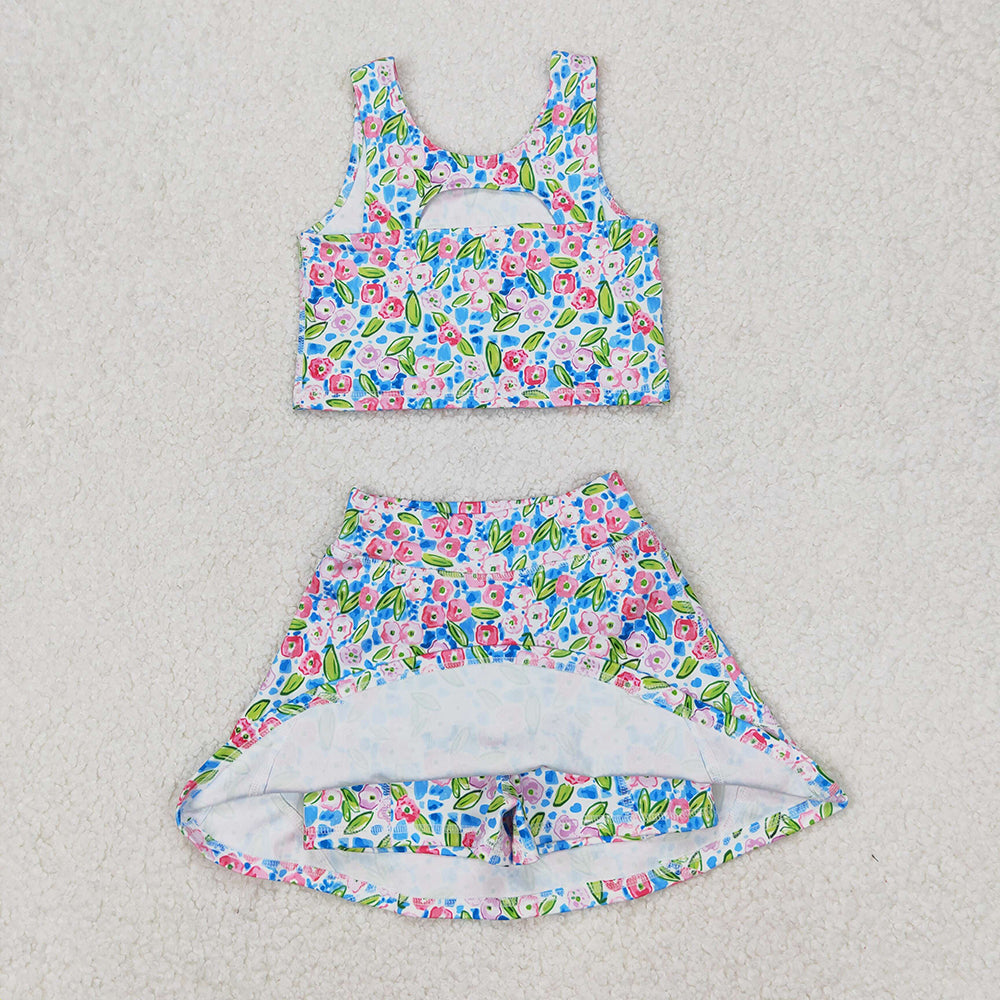Sibling Baby Girls Flowers Sleeveless Athletic Skorts Sets Dresses