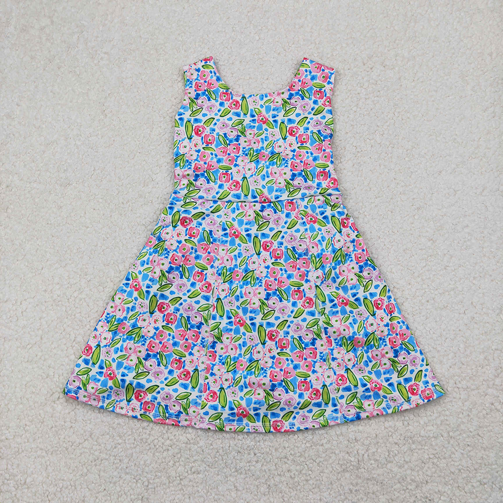 Sibling Baby Girls Flowers Sleeveless Athletic Skorts Sets Dresses