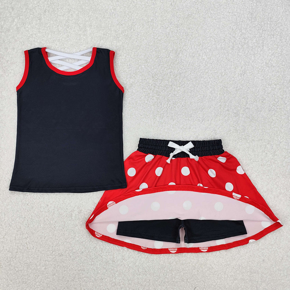 GSD2069 Baby girls black top skorts shorts outfits sets