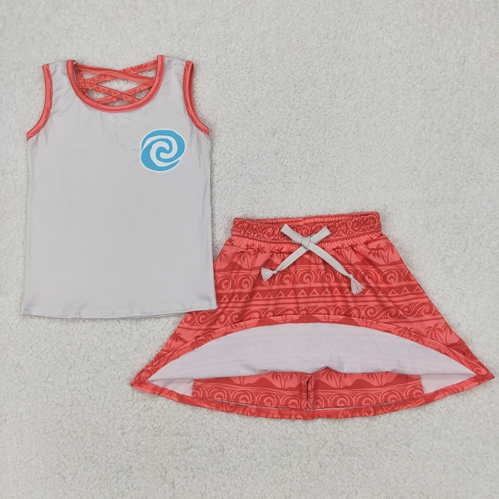 GSD2073 Baby girls orange princess top skorts shorts outfits sets