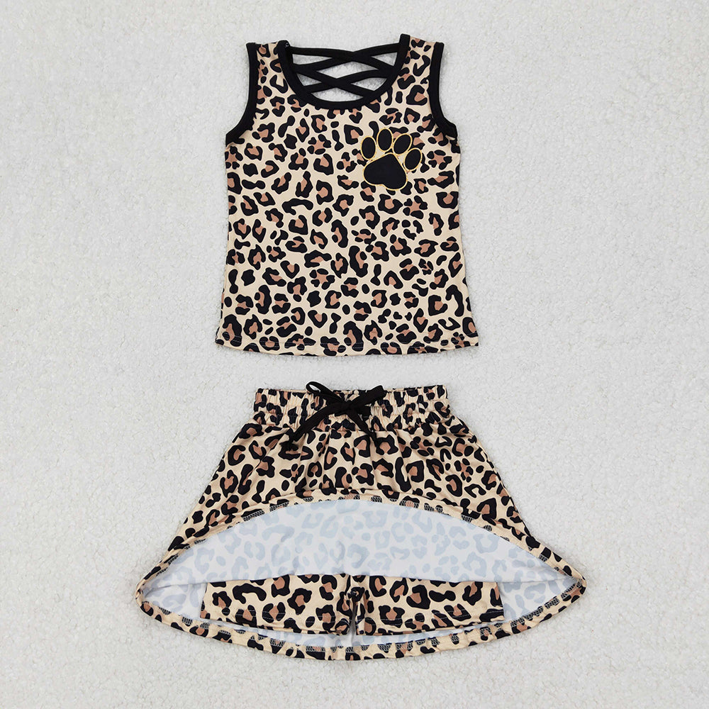 GSD2077 Baby girls leopard princess top skorts shorts outfits sets