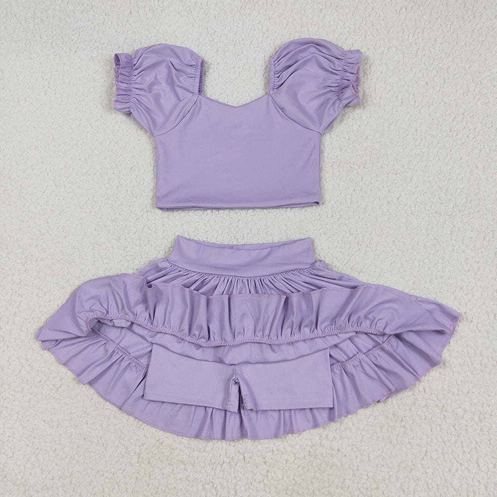 GSD2099 Lavender Crop Top Yoga Skorts Shorts Boutique Outfits Sets