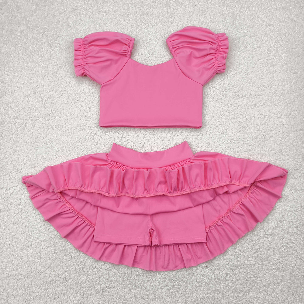 GSD2102 Hotpink Crop Top Yoga Skorts Shorts Boutique Outfits Sets