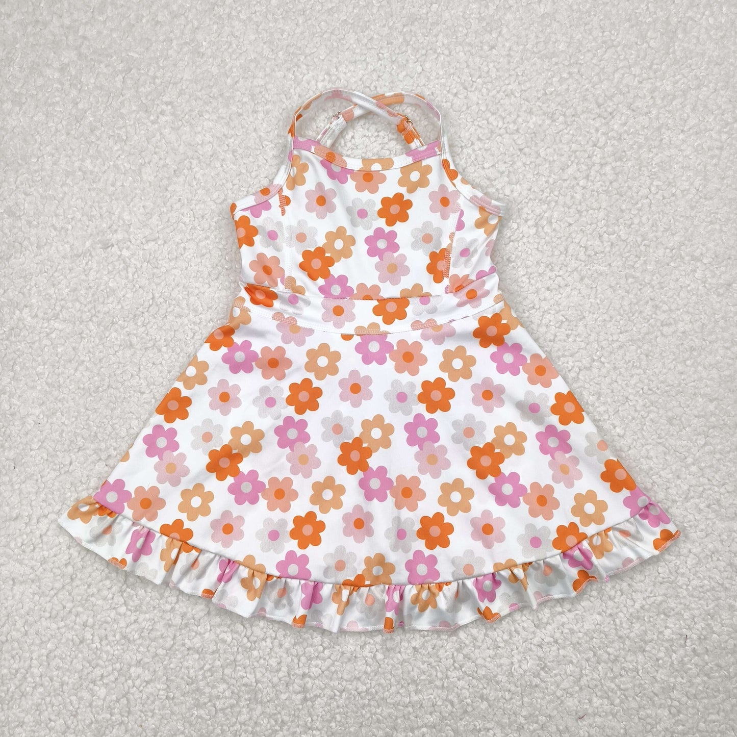 Sibling Baby Girls Strap Bows Floral Camo Print Yoga Activity Wear Ruffle Knee Length Dresses