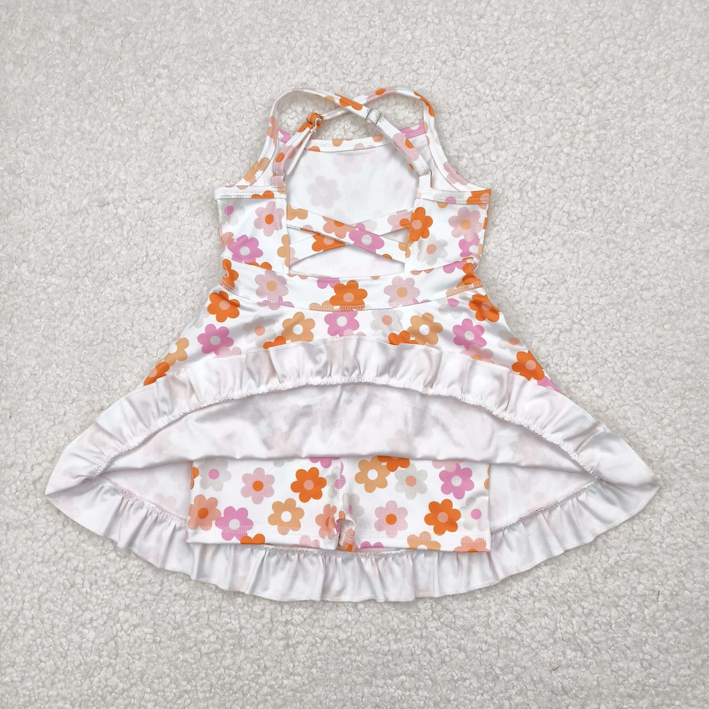Sibling Baby Girls Strap Bows Floral Camo Print Yoga Activity Wear Ruffle Knee Length Dresses