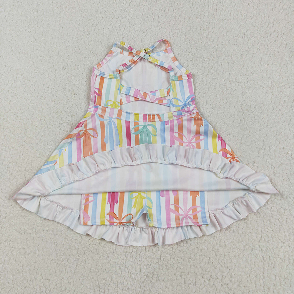 GSD2288 toddler girl clothes stripes Bows athletic summer yoga dresses
