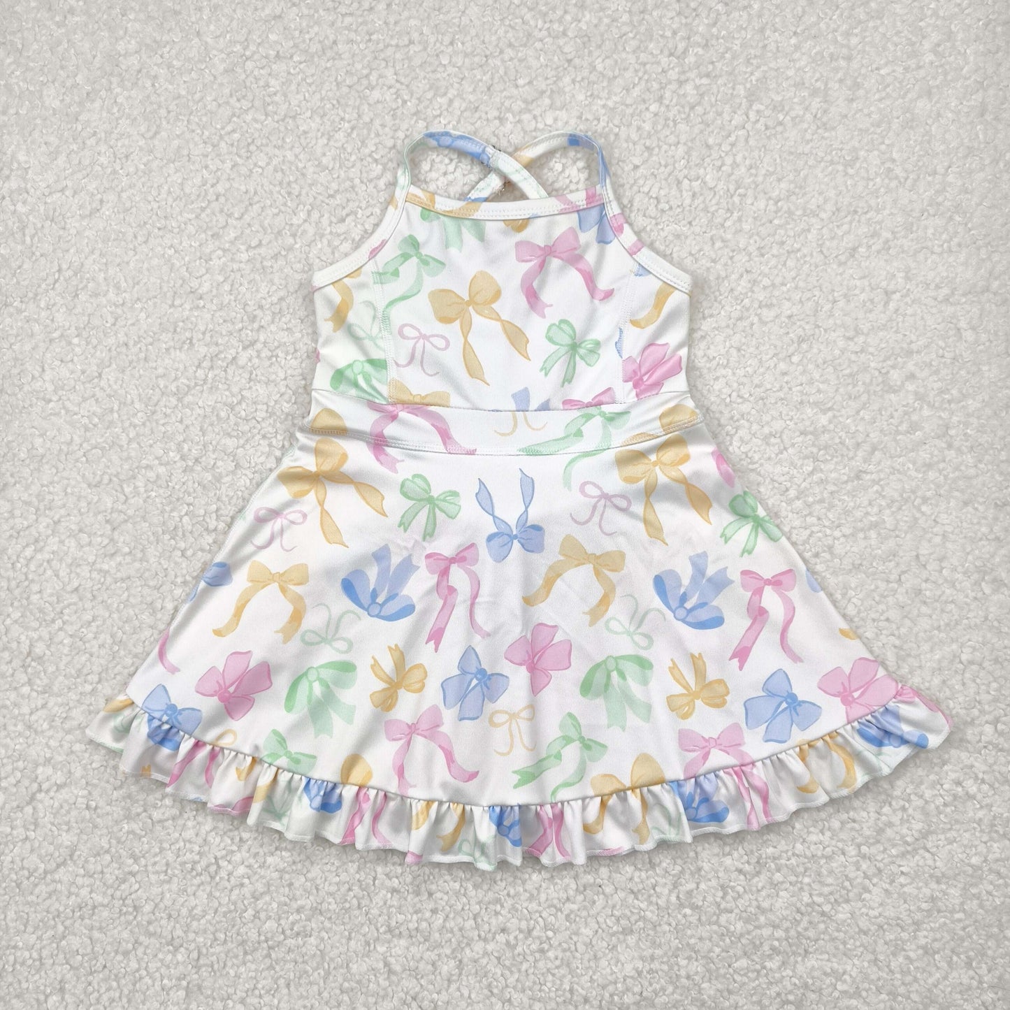 Sibling Baby Girls Strap Bows Floral Camo Print Yoga Activity Wear Ruffle Knee Length Dresses