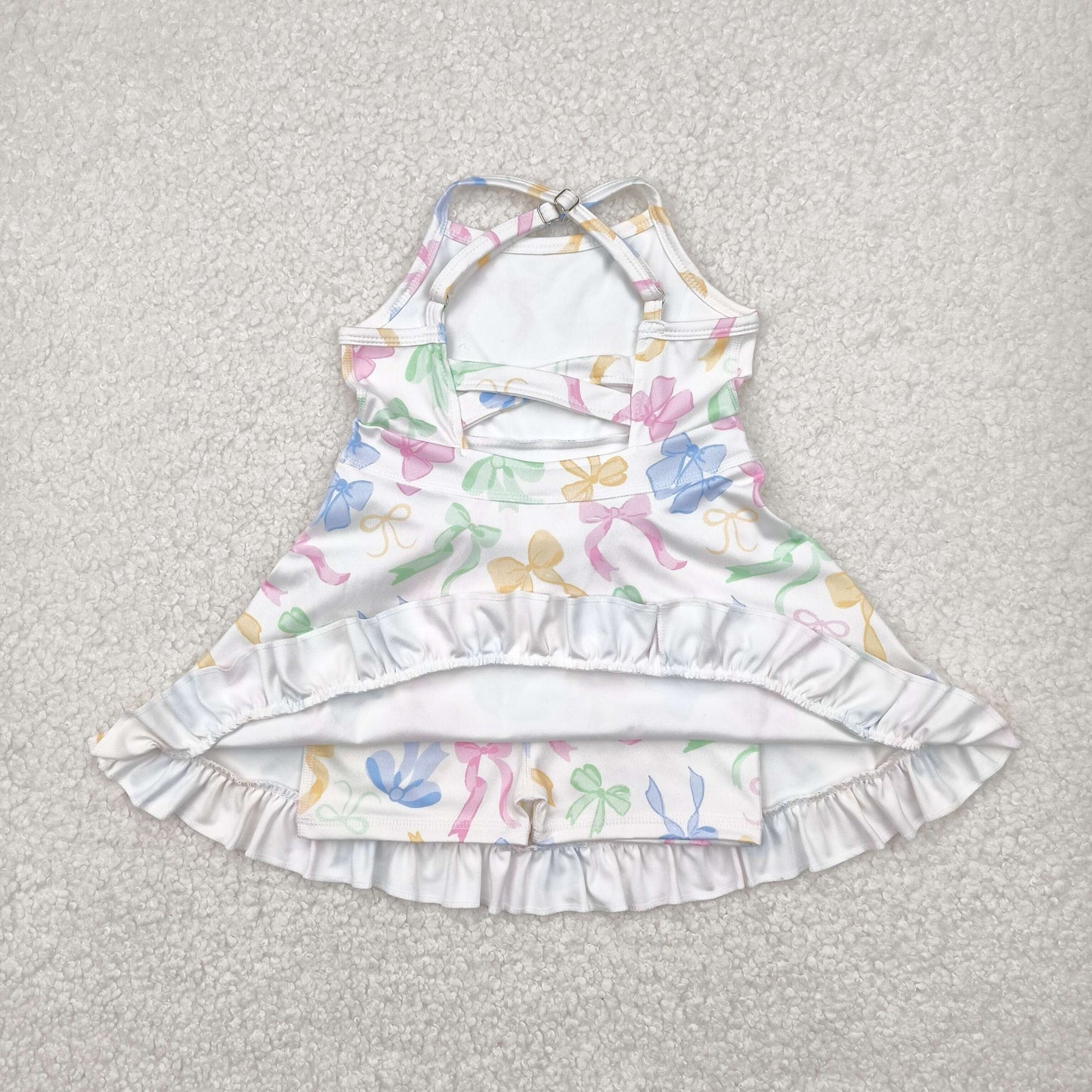 Sibling Baby Girls Strap Bows Floral Camo Print Yoga Activity Wear Ruffle Knee Length Dresses