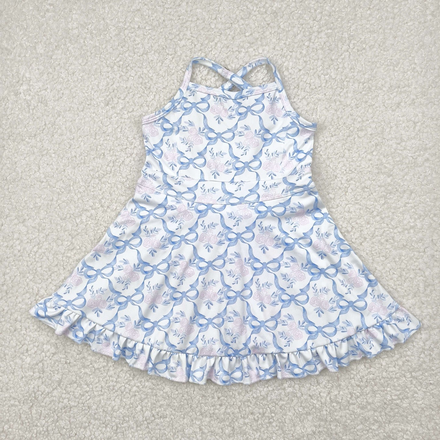 Sibling Baby Girls Strap Bows Floral Camo Print Yoga Activity Wear Ruffle Knee Length Dresses