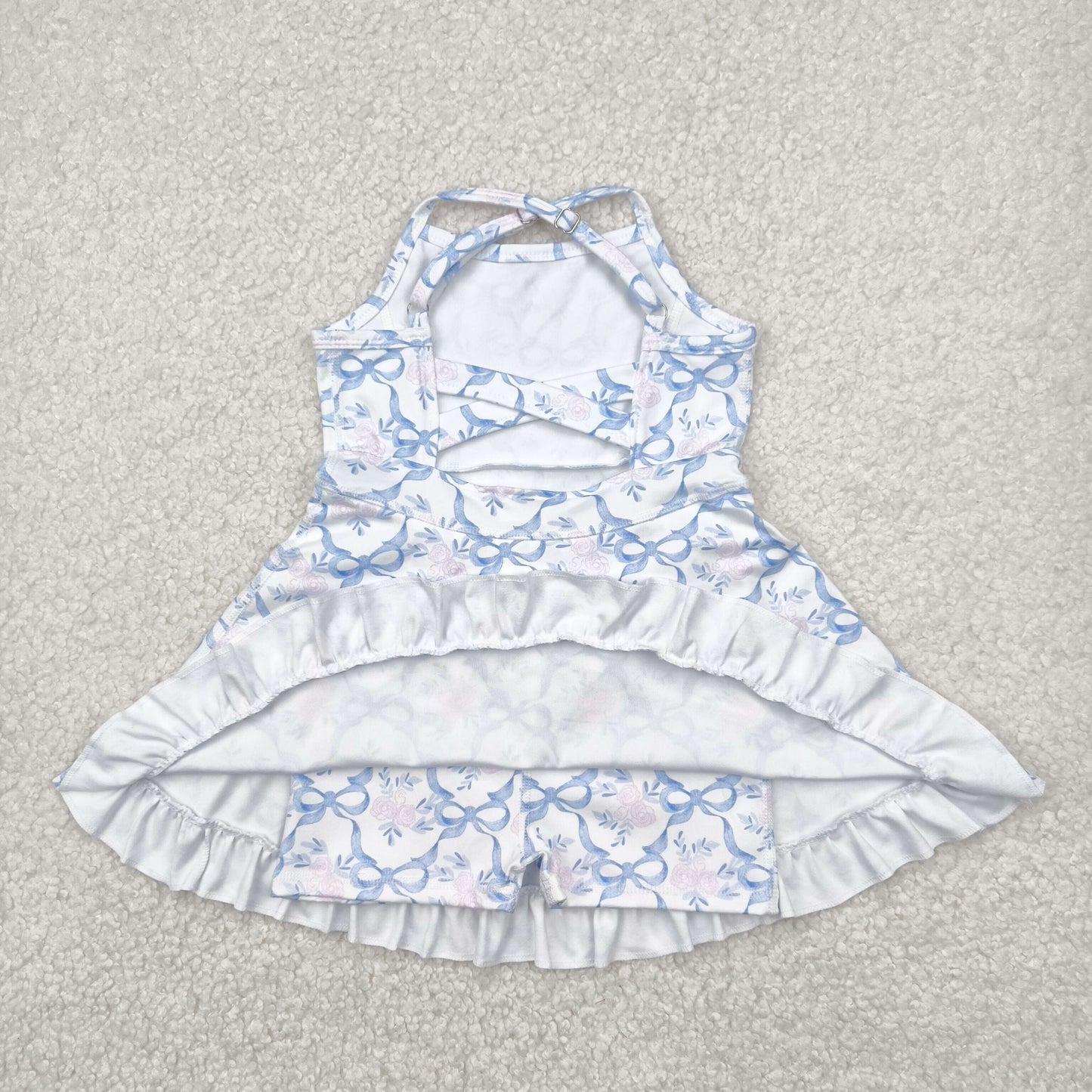 Sibling Baby Girls Strap Bows Floral Camo Print Yoga Activity Wear Ruffle Knee Length Dresses