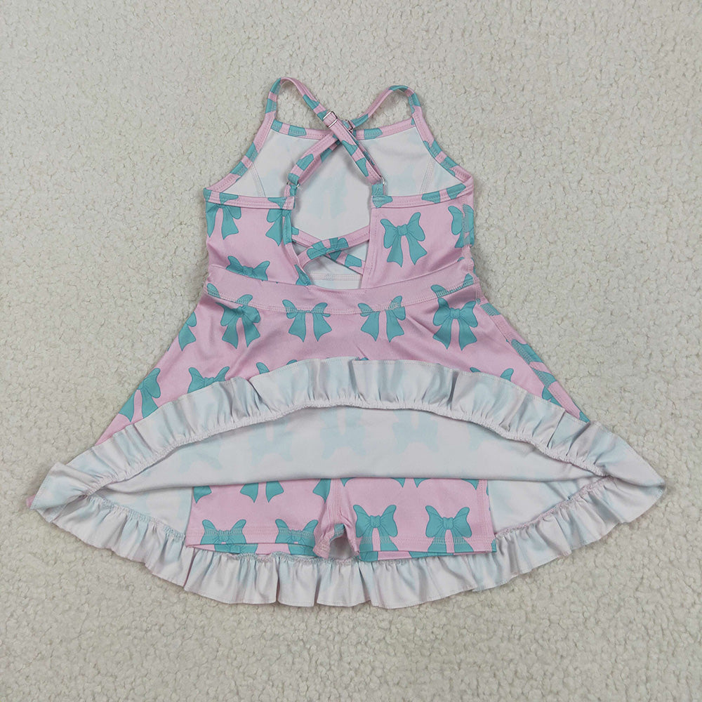 GSD2293 toddler girl clothes pink blue bows athletic summer yoga dresses