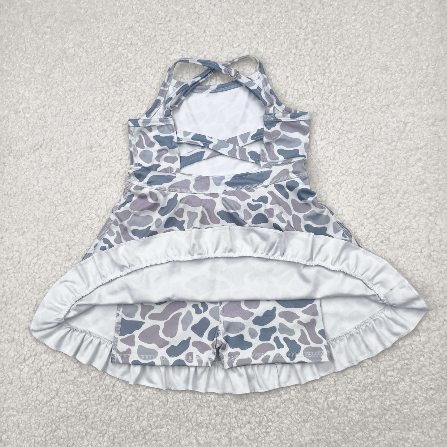 Sibling Baby Girls Strap Bows Floral Camo Print Yoga Activity Wear Ruffle Knee Length Dresses