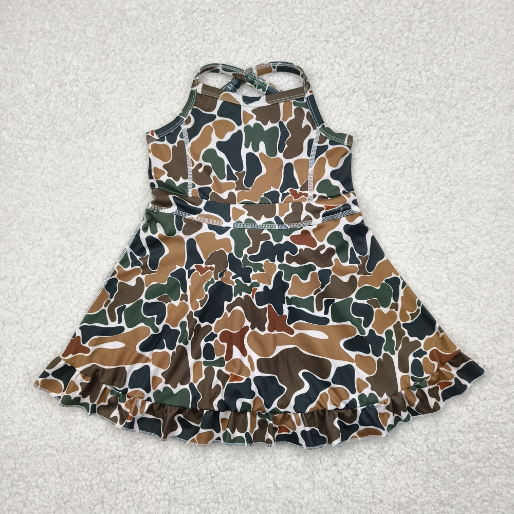 Sibling Baby Girls Strap Western Camo Print Yoga Activity Wear Ruffle Knee Length Dresses