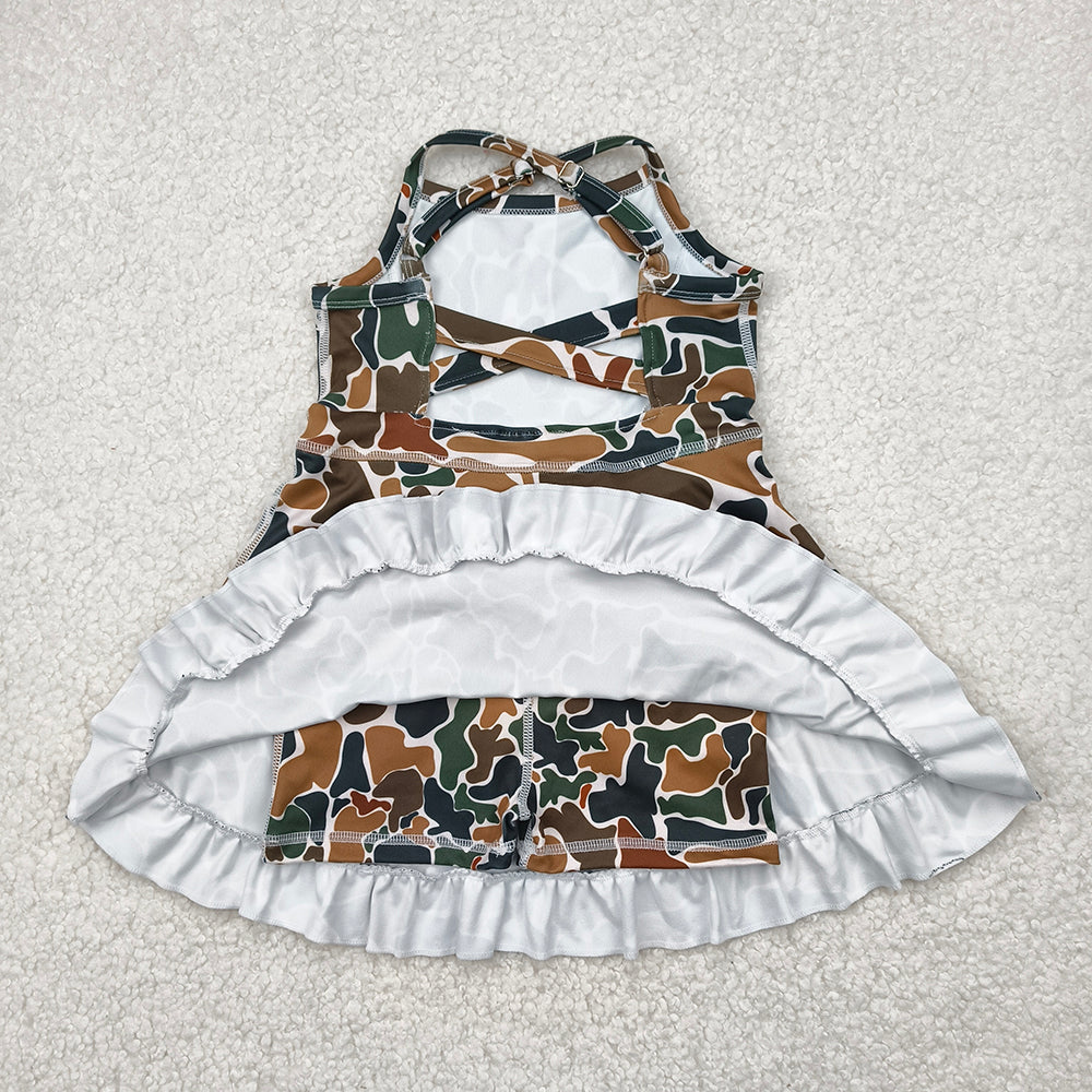 GSD2309 toddler girl clothes brown camouflage athletic summer yoga dresses