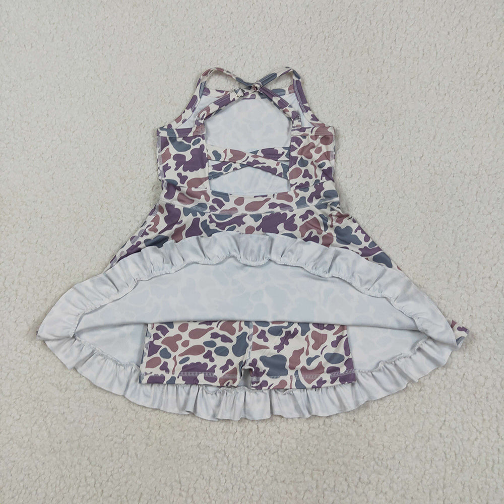 GSD2310 toddler girl clothes light green camouflage athletic summer yoga dresses