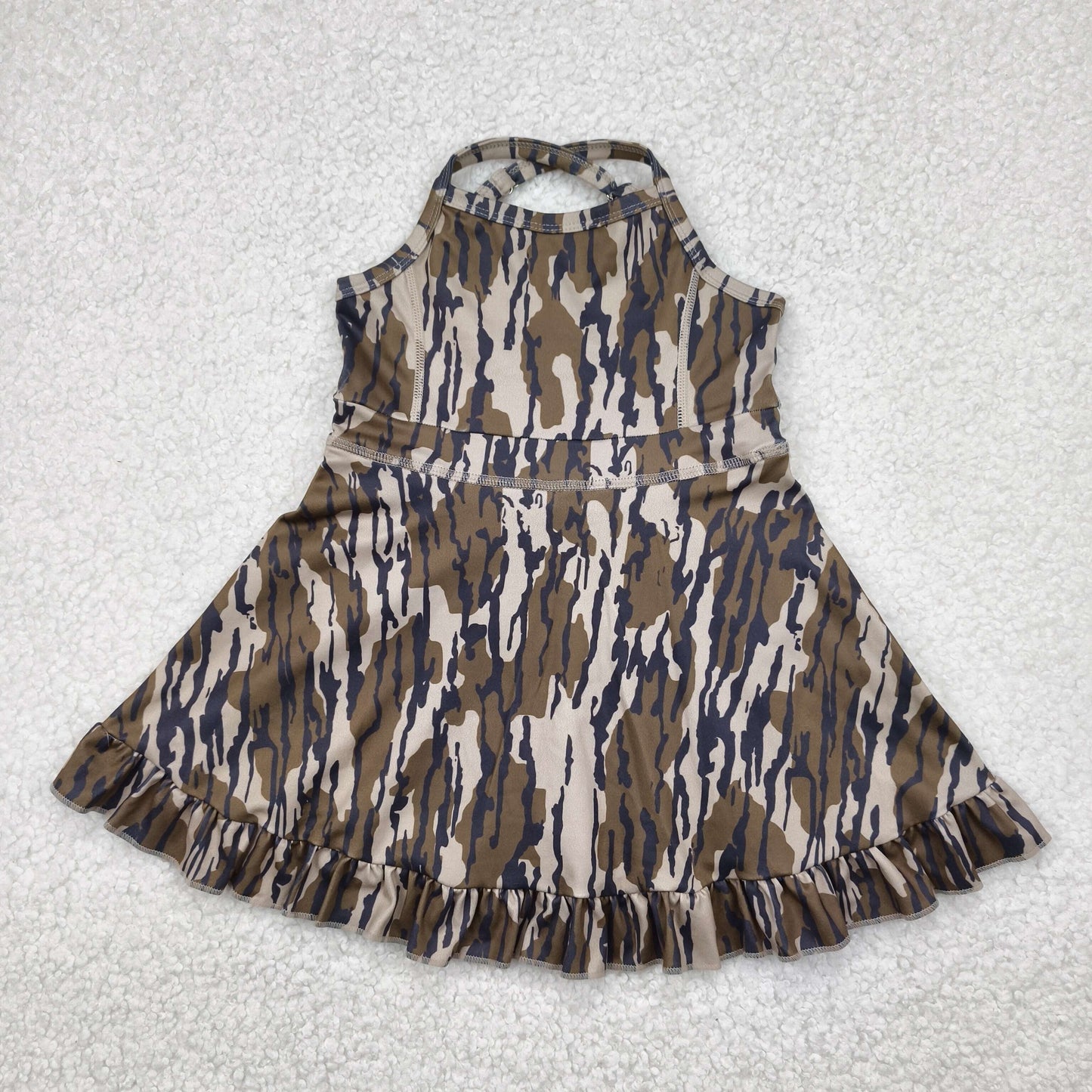 Sibling Baby Girls Strap Bows Floral Camo Print Yoga Activity Wear Ruffle Knee Length Dresses