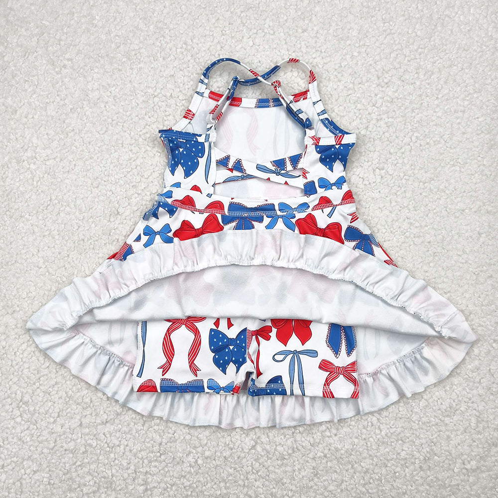 GSD2345 toddler girl clothes 4th of july bows athletic summer yoga dresses