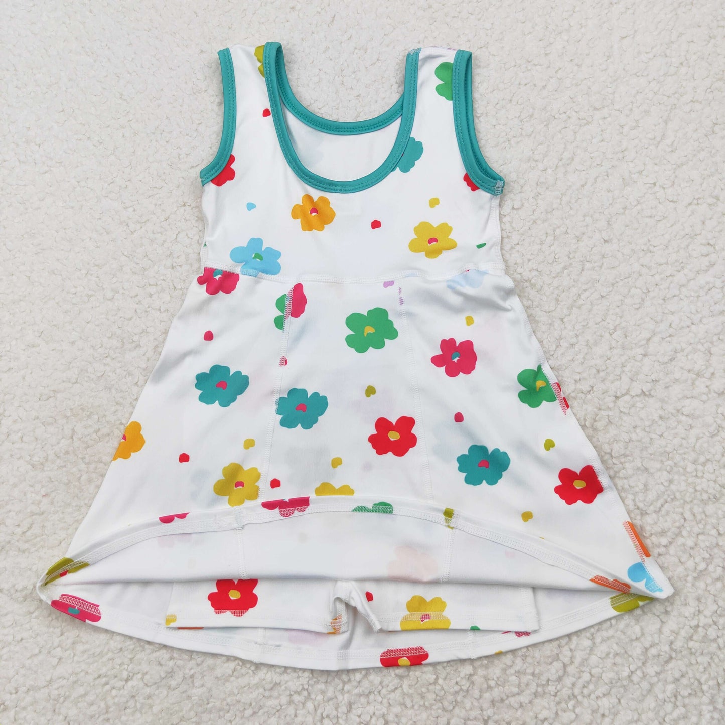 GSD2346 Baby Girls Colorful Flowers Hearts Yoga Active Shorts Knee Length Dresses
