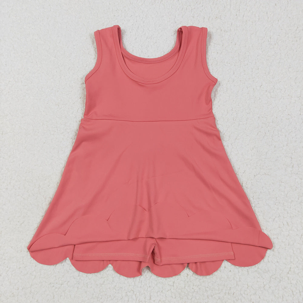 GSD2350 toddler girl clothes coral scallop athletic summer yoga dresses