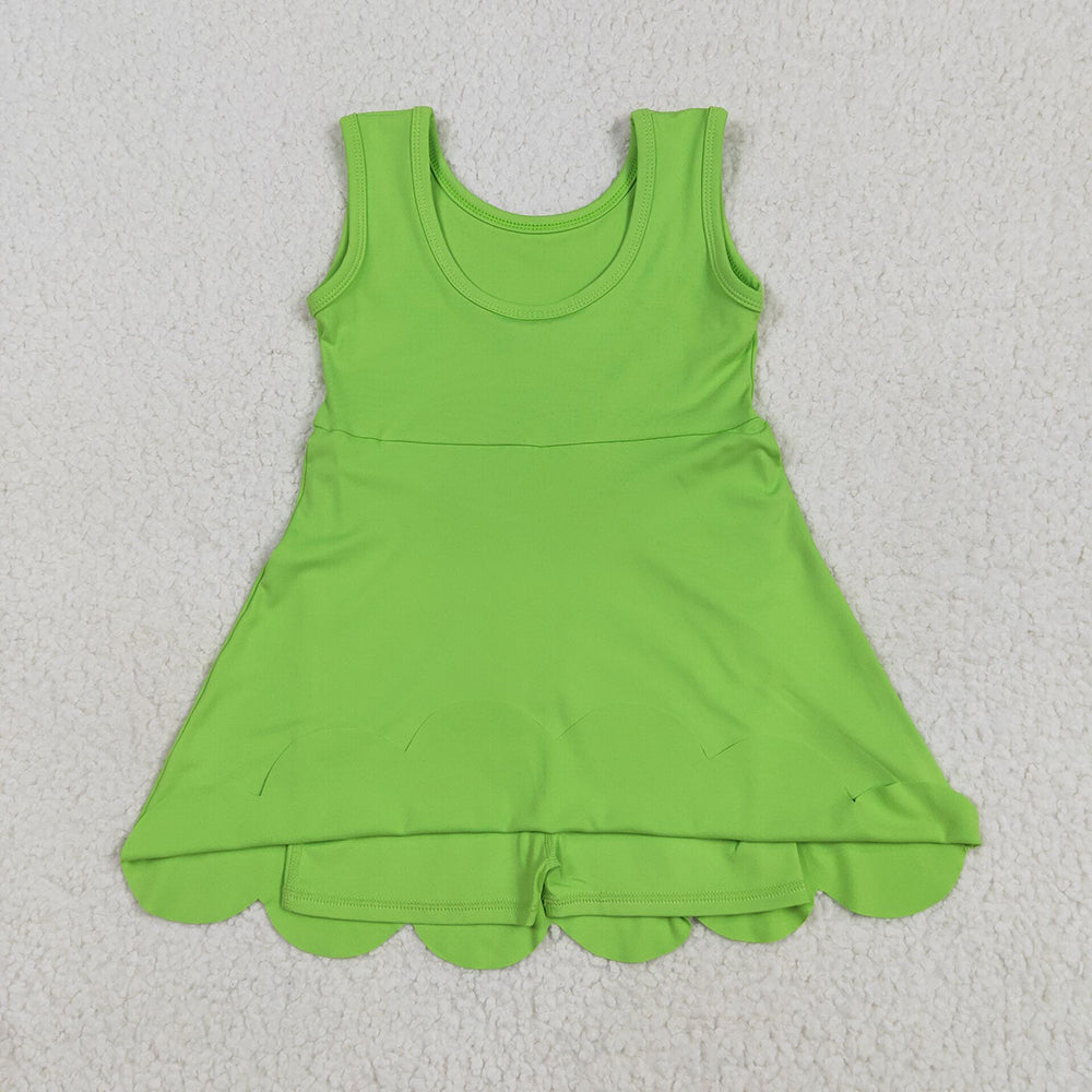 GSD2351 toddler girl clothes Lime Green scallop athletic summer yoga dresses