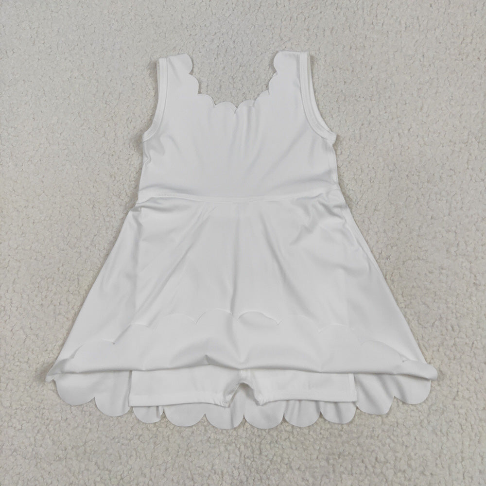 GSD2370 toddler girl clothes white scallop athletic summer yoga dresses
