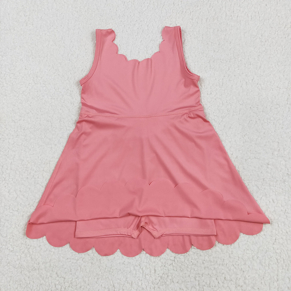 GSD2371 toddler girl clothes Coral scallop athletic summer yoga dresses