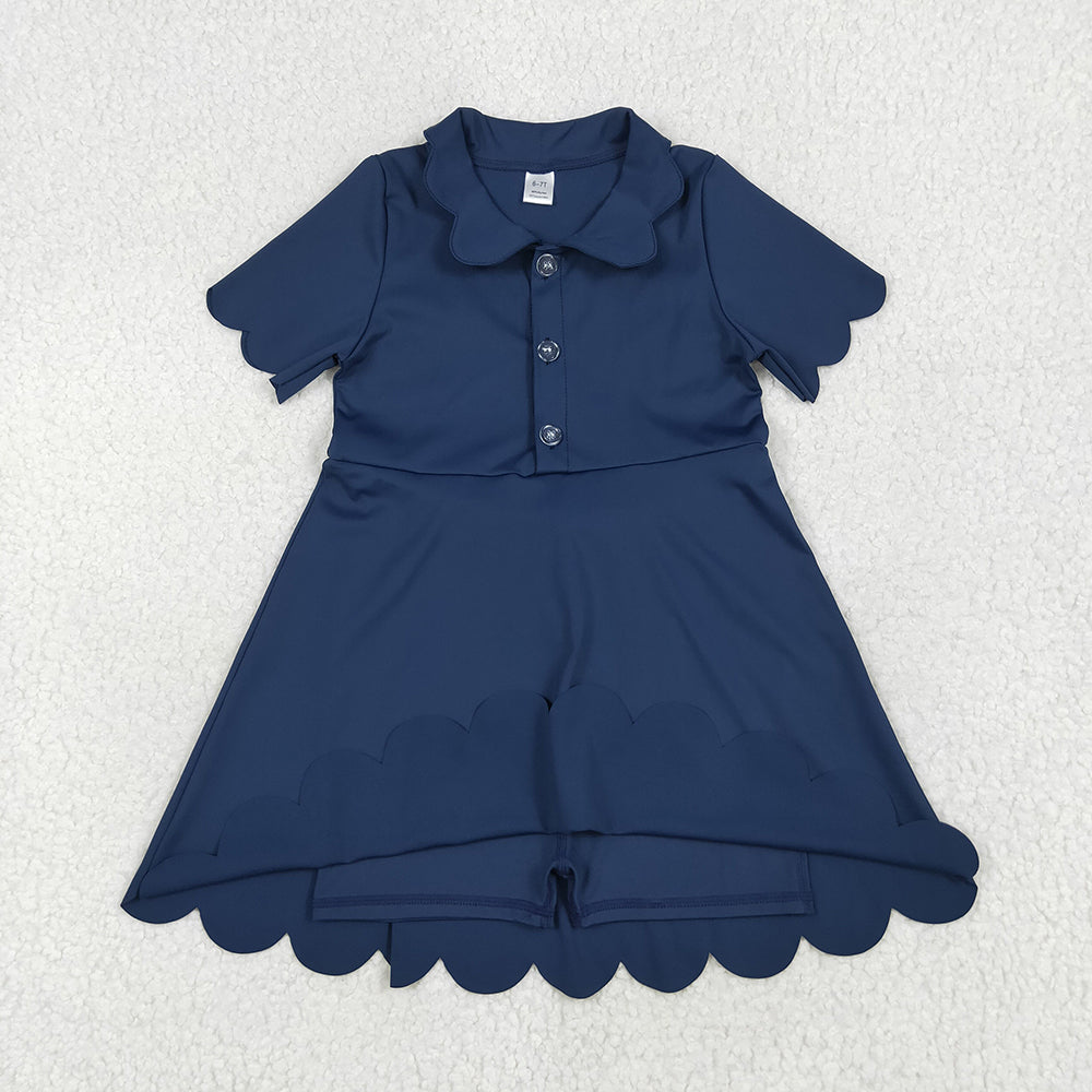 GSD2487 toddler girl clothes navy scallop athletic summer yoga dresses