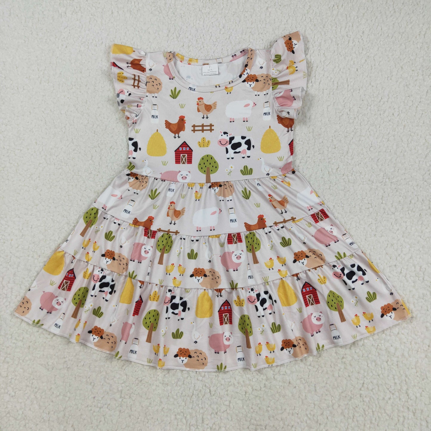 GSD2595 Baby Girls Flutter Sleeve House Chicks Farm Knee Length Dresses
