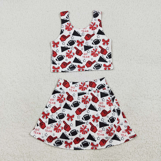 GSD2693 Baby Girls Red Team Yoga Crop Top Skorts Skirts Outfits Active Sets