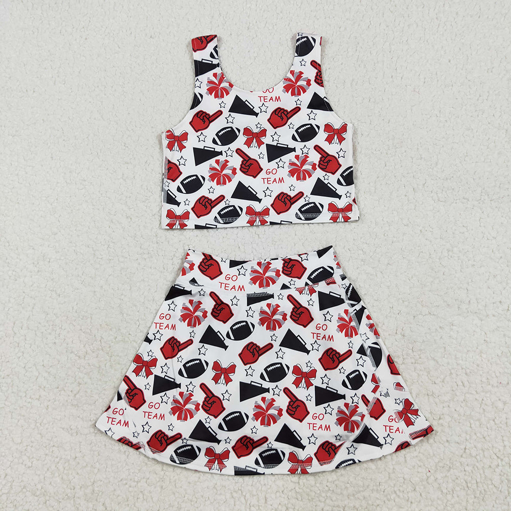Sibling Baby Girls Team Football Cheer Bows Vest Top Short Skirts Yoga Sets