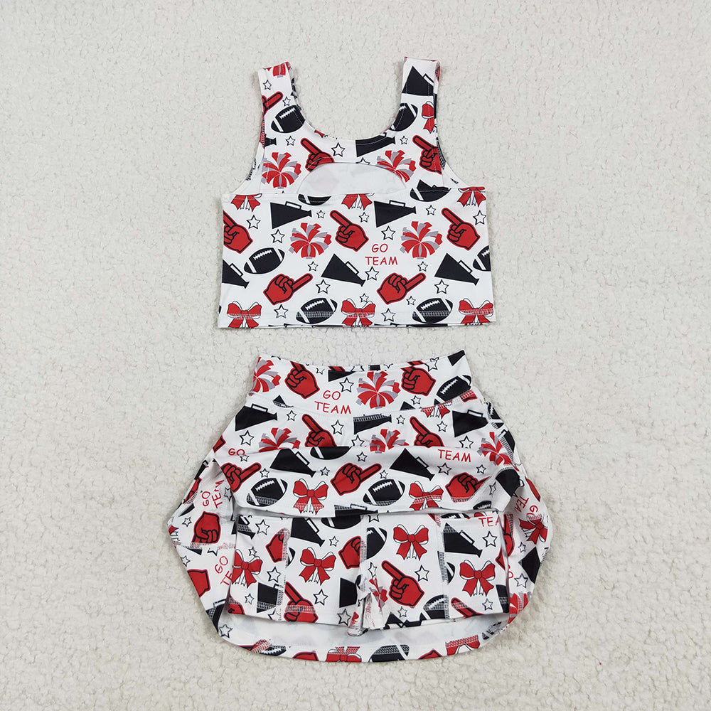 GSD2693 Baby Girls Red Team Yoga Crop Top Skorts Skirts Outfits Active Sets