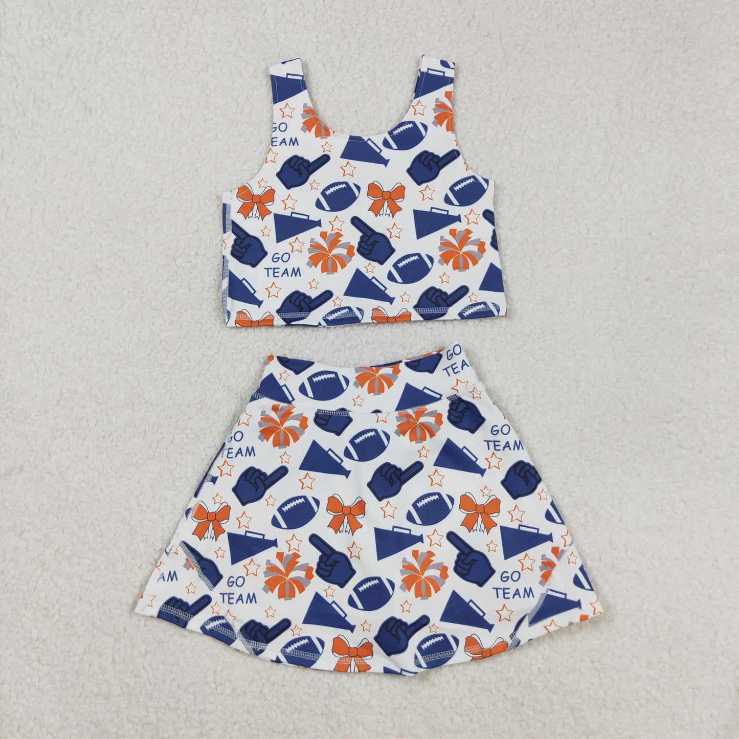GSD2694 Baby Girls Blue Orange Go Team Vest Top Skirt Shorts Yoga Active Clothes Sets