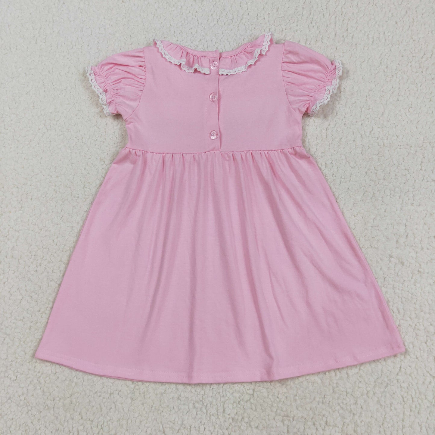 GSD2718 Smocked Baby Girls Pink Bows Back Button Ruffle Collar Knee Length Dresses