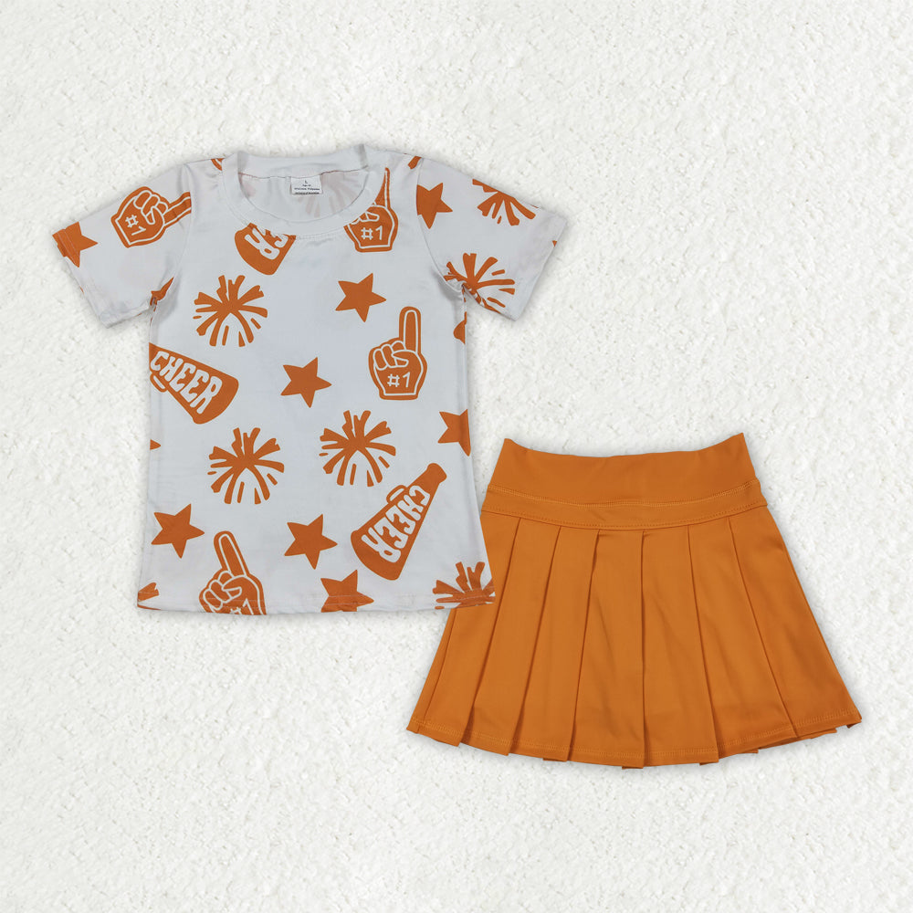GSD2732 Orange Cheer Top Yoga Skorts Shorts Boutique Outfits Sets