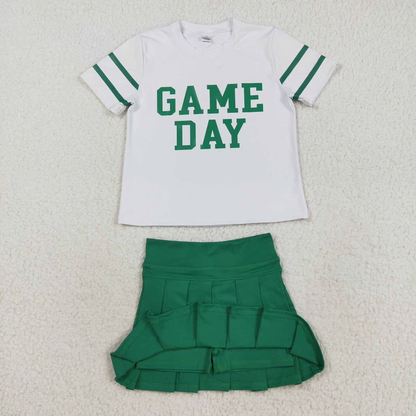 GSD2743 Baby Girls Green Game Day Top Pleated Skirt Shorts Yoga Active Team Clothes Sets